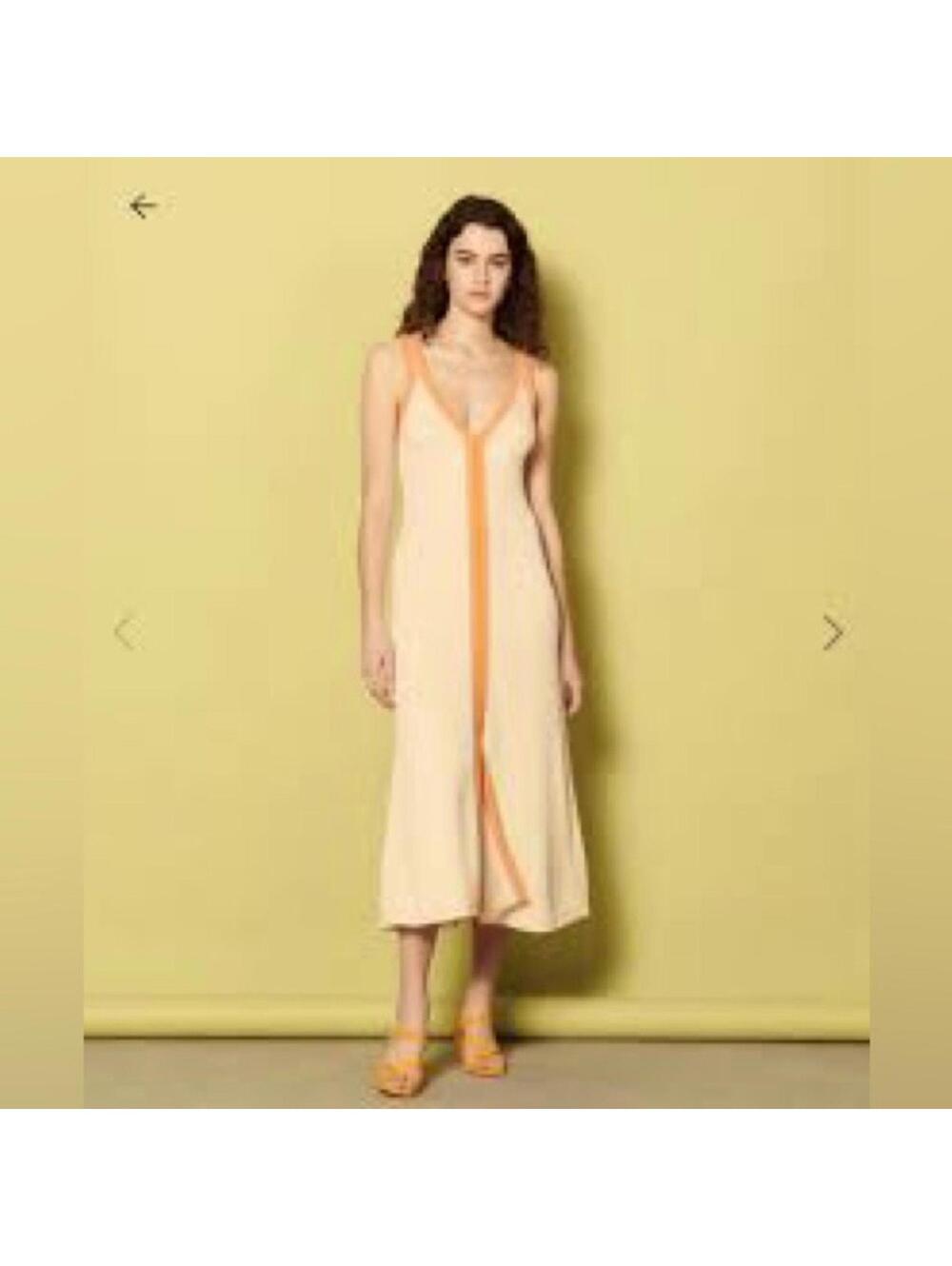 Sandro Mid Length Two Tone Orange & Ecru Knit Dress  US 2-4